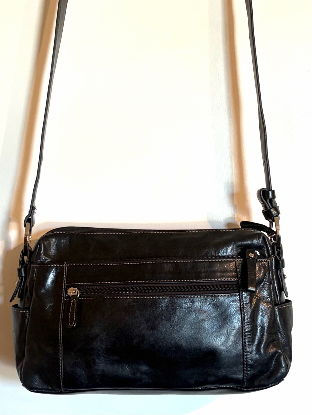 Giani Bernini Black Leather Shoulder Crossbody Bag Adjustable Strap